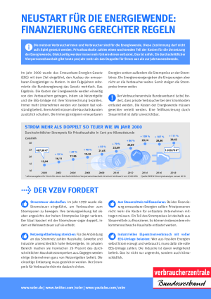 Neustart für die Energiewende: Finanzierung gerechter regeln | Faktenblatt des vzbv | März 2018