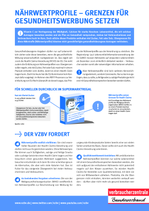 Nährwertprofile - Grenzen für Gesundheitswerbung setzen | Faktenblatt des vzbv