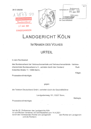 Urteil des LG Köln vom 02.06.2021, Az. 26 O 252/20 - nicht rechtskräftig