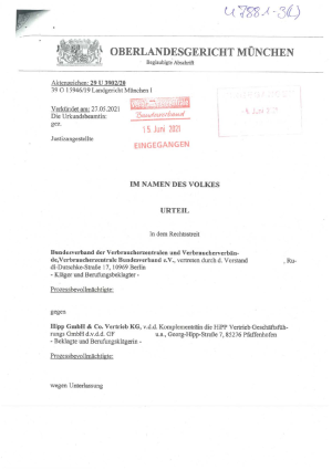 Urteil des OLG München | Az. 29 U 3902/20 - nicht rechtskräftig