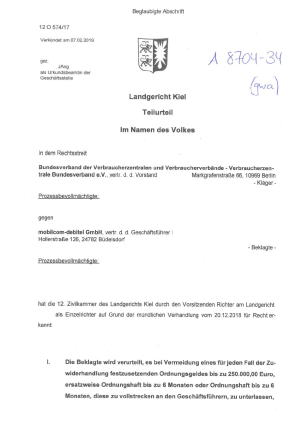 Urteil des LG Kiel vom 07.02.2019 (Az. 12 O 574/17)
