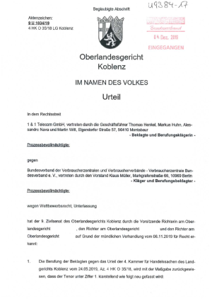 Urteil des OLG Koblenz vom 04.12.2019, Az. 9 U 1034/19