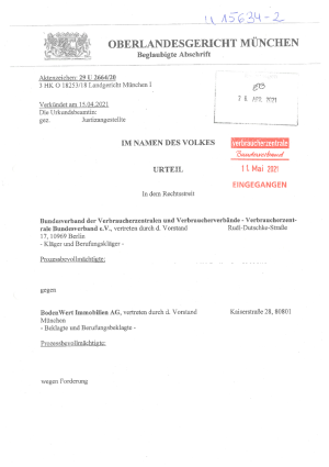 Urteil des OLG München vom 15.04.2021, Az. 29 U 2664/20
