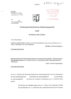 Urteil des OLG Schleswig-Holstein vom 12.12.2019 (2 U 3/19)