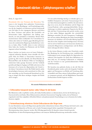 Gemeinwohl stärken – Lobbytransparenz schaffen!