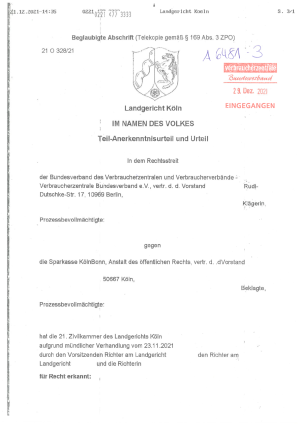 Urteil des LG Köln vom 21.12.2021 (Az. 21 O 328/21)