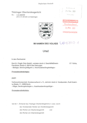 Urteil des OLG Thüringen vom 18.11.2021 | Az. 1 U 1303/20