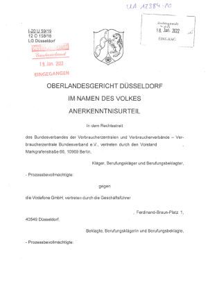 Vodafone-Pass | Urteil des OLG Düsseldorf | Az. I-20 U 59/19 | 10. Januar 2022