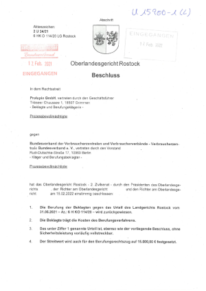 Zurückweisungsbeschluss des OLG Rostock