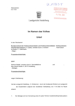 Urteil des LG Heidelberg vom 01.02.2022 (Az.6 O 17/21 – nicht rechtskräftig)