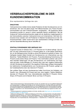 Verbraucherprobleme in der Kundenkommunikation: Eine repräsentative Umfrage des vzbv