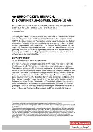 Positionspapier | 49-Euro-Ticket: Einfach, diskrimierungsfrei, bezahlbar | November 2022