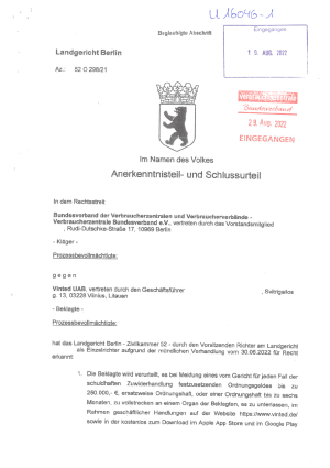 Urteil des Landgerichts Berlin vom 11. August 2023 gegen gegen Vinted UAB  AZ. 52 O 29821 - nicht rechtskräftig