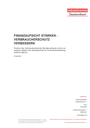 Positionspapier des vzbv zur BaFin-Reform vom 08.05.23