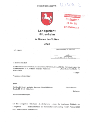 Urteil des Landgerichts Hildesheim | Az. 6 0 156/22