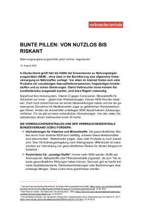 Bunte Pillen: Von nutzlos bis riskant | Kurzpapier | August 2023