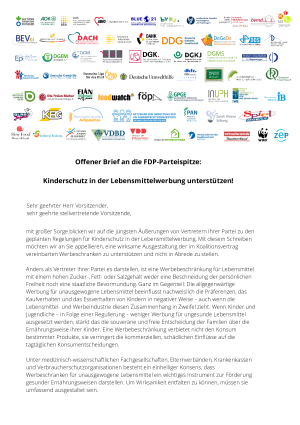 Offener Brief an die FDP: Kinderschutz in der Lebensmittelwerbung