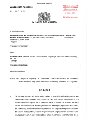 Urteil des LG Augsburg | 081 O 11161 / 23 | 16.10.2023