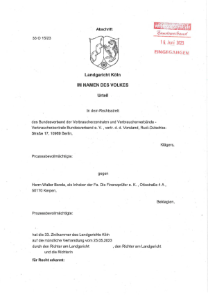 Urteil des LG Köln| 33 O 15/23 | 15.06.2023