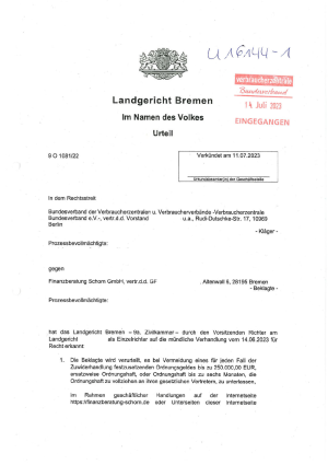 Urteil des LG Bremen| 9 O 1081/22 | 11.07.2023