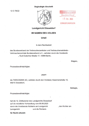 Urteil Landgericht Düsseldorf | 12 O 78/22 | 13.09.2023 - rechtskräftig
