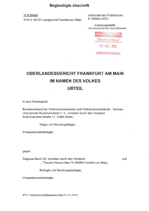Urteil des OLG Frankfurt I vom 04.10.2023, Az. 17 U 214/22 – rechtskräftig