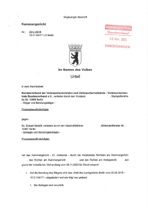 Urteil Kammergericht Berlin | 23 U 48/18 | 29.11.2023 - nicht rechtskräftig
