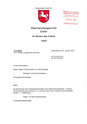 Urteil Oberlandesgericht Celle | 13 U 36/23 | 30.01.2024 - nicht rechtskräftig