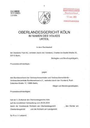 Oberlandesgericht Köln | 3 U 148/22 | 13.06.2023 - rechtskräftig