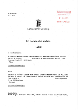 Urteil des LG Mannheim vom 20.10.2023, Az. 14 O 14/23 – rechtskräftig