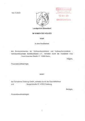 Urteil des LG Düsseldorf vom 28.03.2024, Az. 14c O 24/23 – rechtskräftig