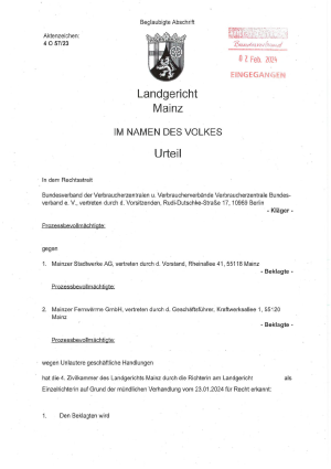Urteil des LG Mainz vom 05.02.2024, Az. 4 O 57/23 – nicht rechtskräftig