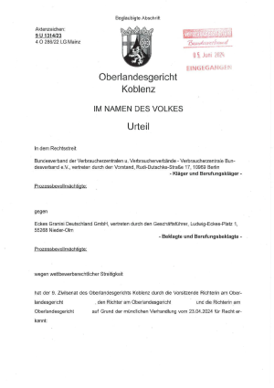 Urteil des OLG Koblenz vom 04.06.2024 , Az.9 U 1314/23 – nicht rechtskräftig