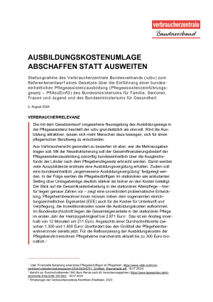 Ausbildungskostenumlage abschaffen statt ausweiten | Stellungnahme vzbv | August 2024