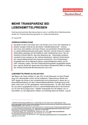 vzbv-Kurzpapier: Mehr Transparenz bei Lebensmittelpreisen | August 2024