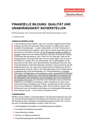 vzbv-Positionspapier Finanzbildung | September 2024