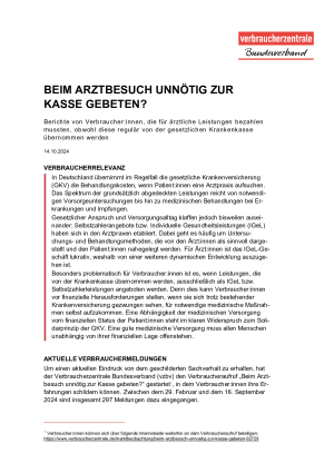 Zwischenauswertung Verbraucheraufruf: Beim Arztbesuch unnötig zur Kasse gebeten?
