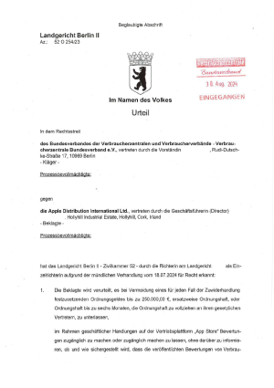 Urteil des LG Berlin II vom 29.08.2024 | Az. 52 O 254/23 - nicht rechtskräftig