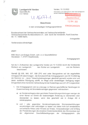 Beschluss des LG Verden vom 10.10.2022 | Az. 3 O 194/22 - rechtskräftig