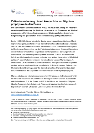 Patientenvertretung nimmt Akupunktur zur Migräneprophylaxe in den Fokus