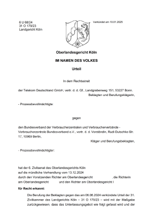 Urteil Oberlandesgericht Köln | 6 U 68/24 | 10.01.2025 - nicht rechtskräftig