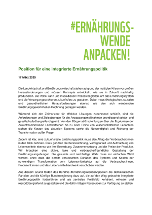 Ernährungswende anpacken: Positionen für eine integrierte Ernährungspolitik