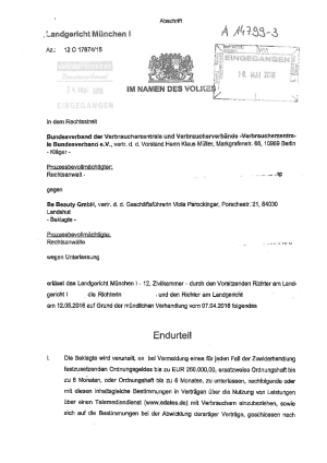 Urteil des Landgerichts München I vom 12.05.2016, Az. 12 O 17874/15