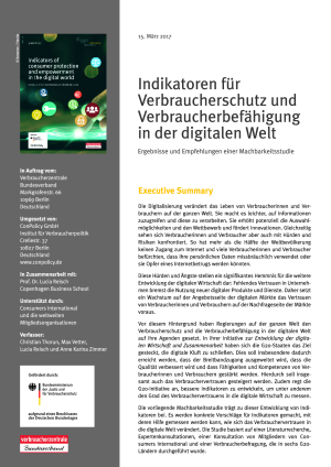 Deutsche Zusammenfassung der Studie "Indikatoren für Verbraucherschutz und Verbraucherbefähigung in der digitalen Welt" | 15. März 2017