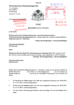 Urteil des Hanseatischen Oberlandesgerichts vom 12.04.2017 (5 U 38/14) Barclays Bank - vzbv