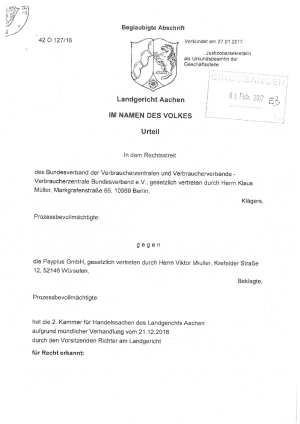 Urteil des Landgerichts Aachen vom 21. Dezember 2016 (42 O 127/16)