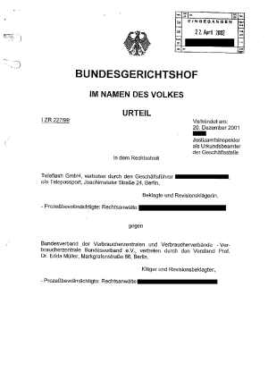 Urteil BGH Teleflash GmbH | 20.12.2001