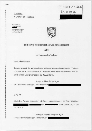 Urteil des Schleswig-Holsteinischen Oberlandesgericht | Az. 7 U 240/01