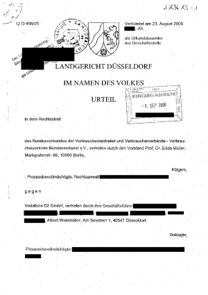 Urteile des Landgerichts Düsseldorf | Az. 12 O 458/05