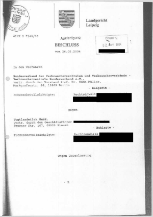 Beschluss des Landgerichts Leipzig | Az. 01HK O 7140/03